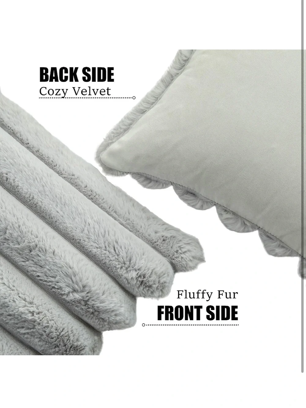 Grey Faux Fur Cozy Soft Striped Decorative Throw Pillow Covers 20x20 set of 2